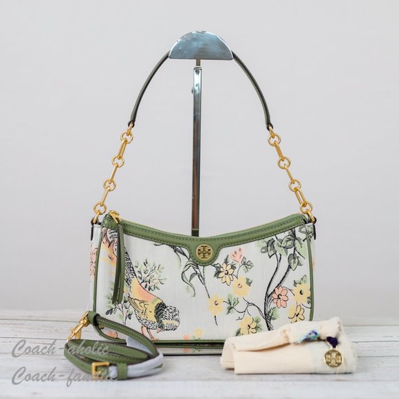 Tory Burch Handbags - NWT Tory Burch 86558 T Monogram Brocade Shoulder Bag Crossbody in Winter Sage
